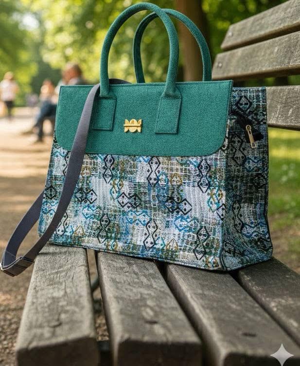 Sac à Main Fourre-tout Bi-matière Motif Ethnique