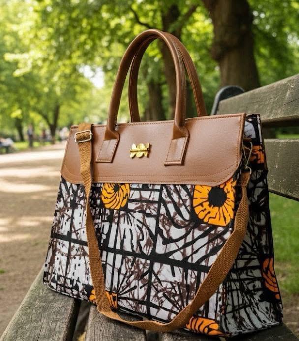 Sac Fourre-tout Élégance Wax Floral Orange & Marron