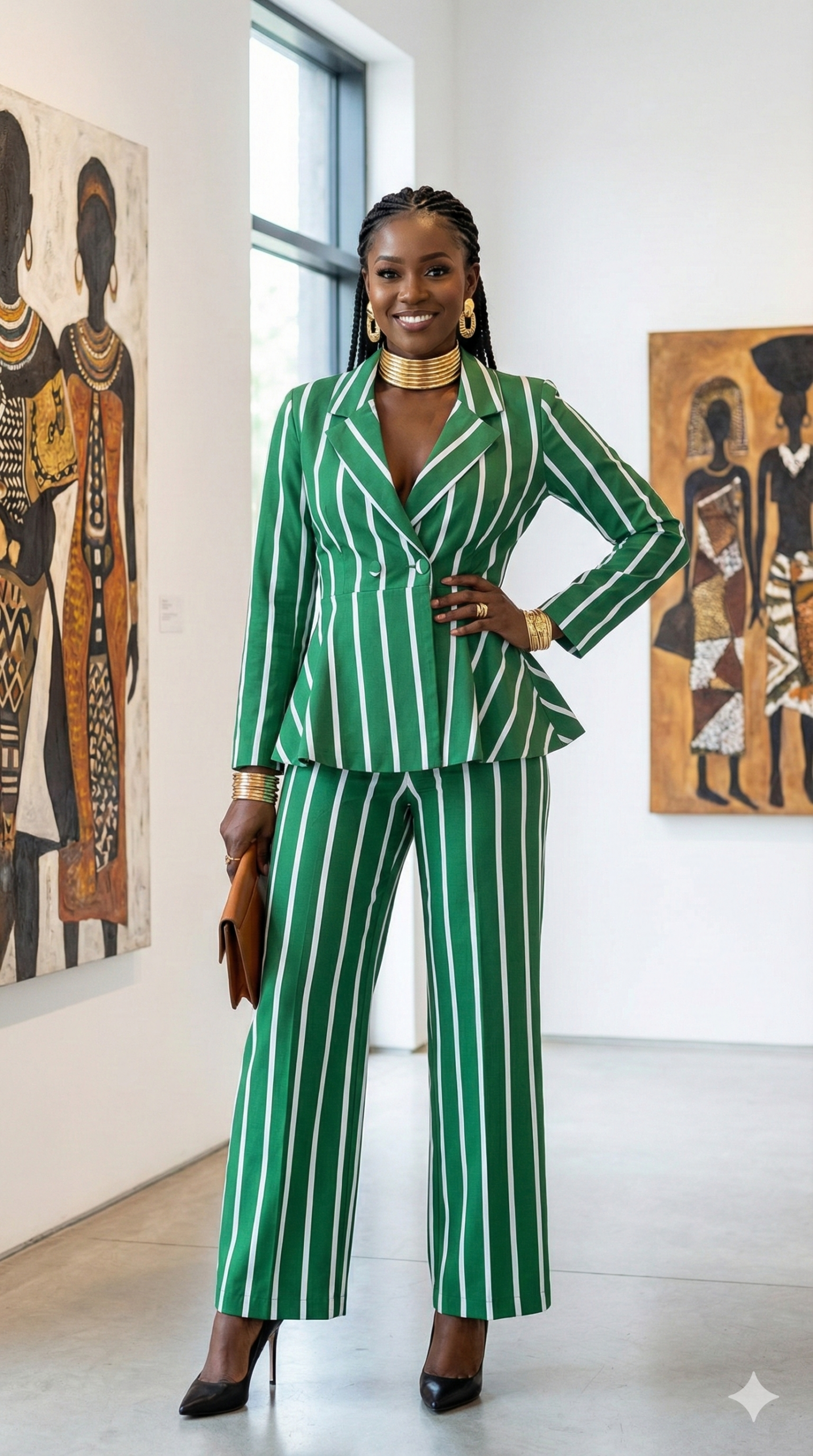 Ensemble Tailleur Femme Vert à Rayures Blanches