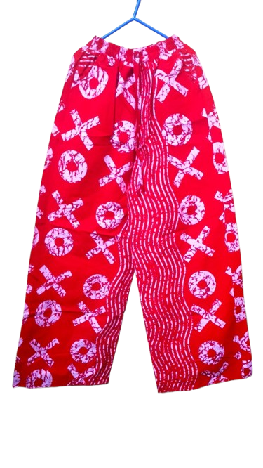 Pantalon "Vibe Solaire" – Rouge Batik & Motifs Géométriques