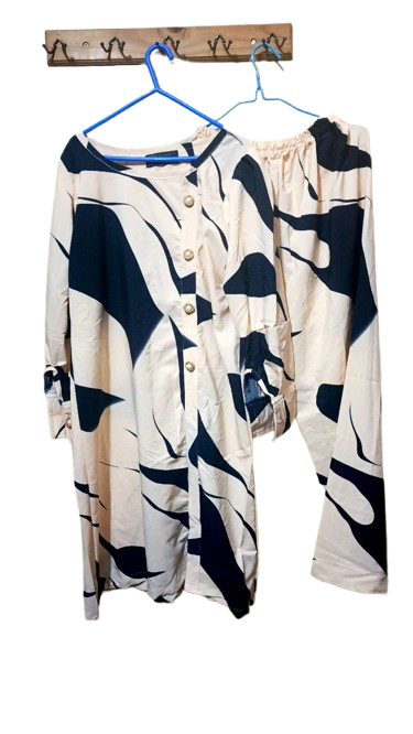 Tunique Longue & Pantalon Fluide (Beige & Noir)